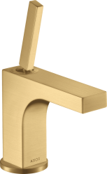 Смеситель для раковины/умывальника Axor Citterio 90, однорычажный, с тонкой рукояткой, фиксированный излив, длина излива 11,2 см, керамический, латунь, цвет шлифованное золото, со сливным гарнитуром