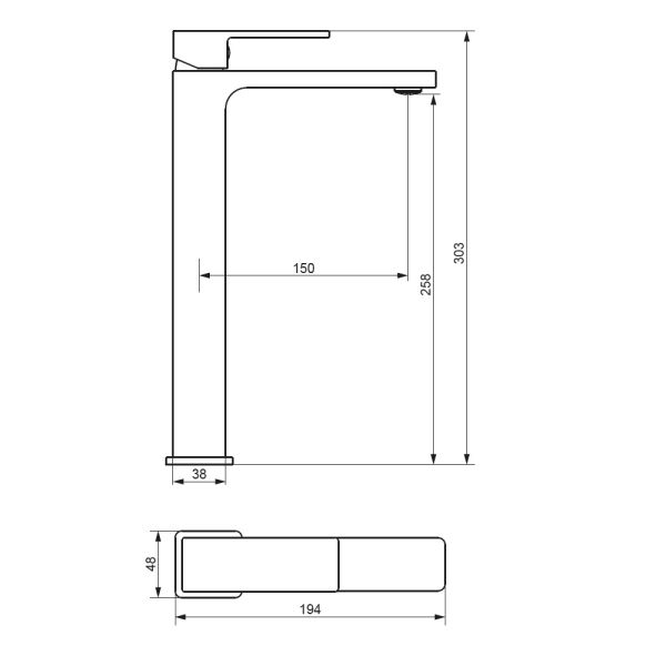 Смеситель для раковины/умывальника Damixa Gala, однорычажный, неповоротный, керамический, высокий, длина излива 150 мм, латунь, цвет черный матовый