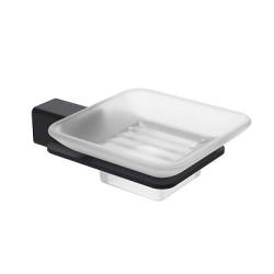 Мыльница Raglo R301.02.06 с держателем, настенная, стекло/нержавеющая сталь, квадратная, для мыла, в ванную комнату, цвет черный