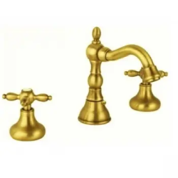 Смеситель для раковины Cezares Atlantis-Nostalgia, на 3 отверстия, двухвентильный, низкий, длина излива 173 мм, неповоротный, керамический, латунь, цвет золото 24 карат, с донным клапаном