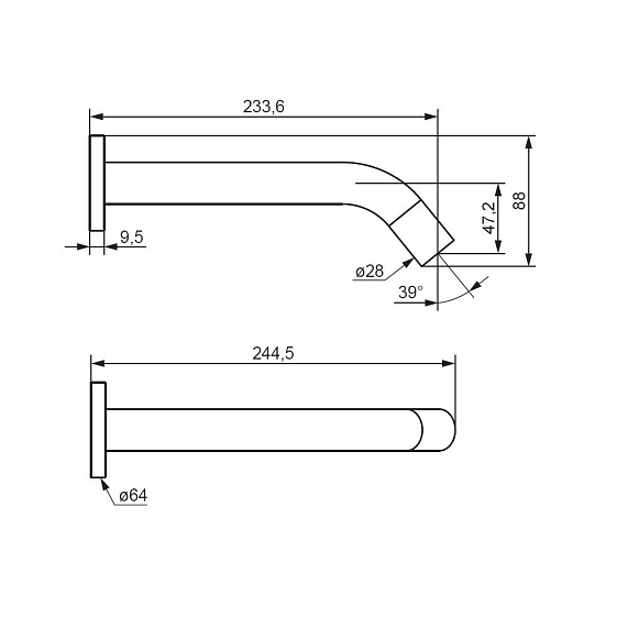 Смеситель для раковины/умывальника Damixa Scandinavian Pure, сенсорный, встраиваемый, неповоротный, длина излива 233 мм, латунь, цвет черный матовый
