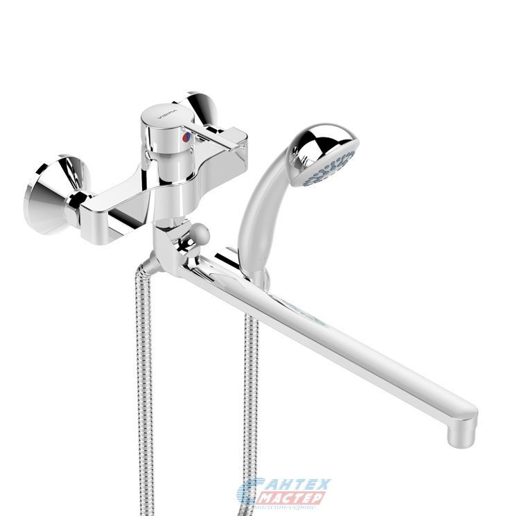 Смеситель для ванны/душа Vidima Логик однорычажный, керамический, настенный, излив поворотный 320 мм, с гибким шлангом, душем/лейкой, латунь, цвет хром, длинный, универсальный, горизонтальный, рычажный, кран, комплект, сантехника, размер