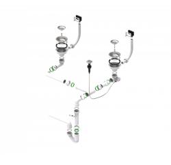 Двойной сифон ALVEUS 2XQM 114-PPPA-114 POP-UP-K ALB, с двумя переливами, гидрозатвор/мокрый затвор, ABS пластик, для кухонных моек
