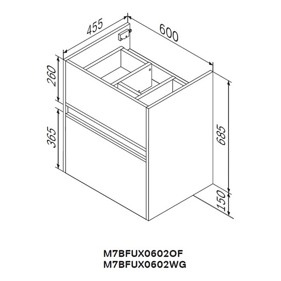 Тумба под раковину AM.PM Sense 60, 600x465x685 мм, подвесная/напольная, цвет белый глянец/черная ручка, 2 выдвижных ящика, под раковину/умывальник, прямоугольная, универсальная