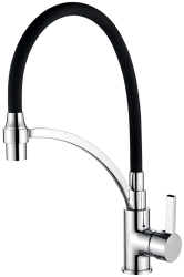 Смеситель для кухни/мойки LEDEME, однорычажный, поворотный, латунный, гибкий излив, длина излива 231 мм, латунь, цвет черный/хром