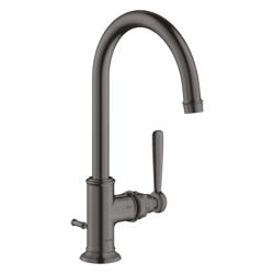 Смеситель для раковины Axor Montreux 210, однорычажный, с рычаговой рукояткой, поворотный излив, длина излива 17,5 см, керамический, латунь, цвет шлифованный черный хром, со сливным гарнитуром