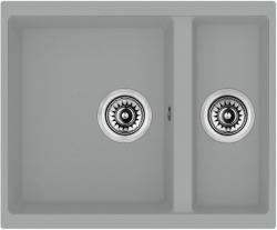 Мойка кухонная Longran Enigma, 55,5х46х20 см, две чаши, врезная, искусственный гранит, прямоугольная, цвет крома, без отверстия под смеситель, без крыла, слив-перелив, врезная в столещницу, для кухни