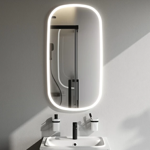 Зеркало AM.PM Func, 55х100 см, с LED/ЛЕД-подсветкой, овальное, выключатель сенсорный, с диммером, для ванны, навесное/подвесное/настенное