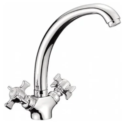 Смеситель для кухни/мойки LEDEME, двухвентильный, поворотный, силуминовый, длина излива 210 мм, силумин, цвет хром