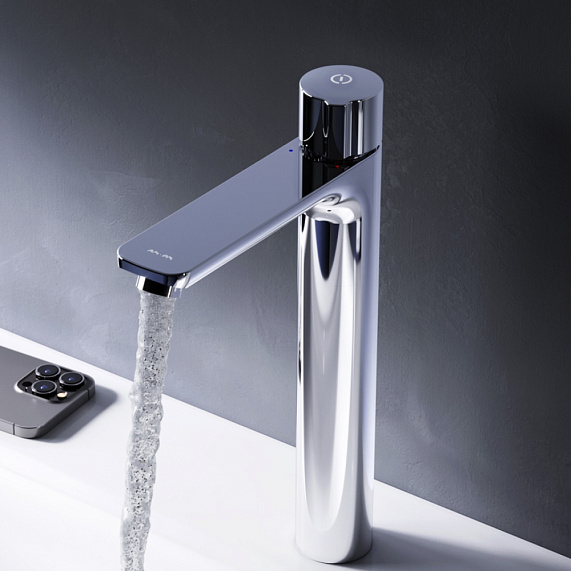 Смеситель для раковины/умывальника AM.PM X-Joy TouchReel, нажимной, неповоротный, керамический, высокий, длина излива 193 мм, латунь, цвет хром