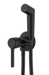 Смеситель с гигиеническим душем Voda Column встраиваемый, однорычажный, керамический, без излива, с гибким шлангом/лейкой, латунь, цвет черный CLM01B