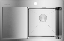 Мойка кухонная Omoikiri Akisame 78-IN-R, 51х78 см, врезная, из нержавеющей стали, прямоугольная, цвет нержавеющая сталь, с отверстием под смеситель, с крылом слева, слив-перелив, врезная в столещницу, для кухни