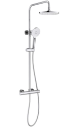 Душевая система Aquatek Европа с термостатом, 883-1383 мм, цвет хром, комплект: термостатический смеситель/тропический душ (с верхней лейкой)/лейка/стойка/шланг, латунь
