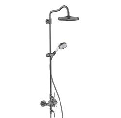 Душевая система Axor Montreux Showerpipe 240 1jet, высота 123,9 см, цвет: шлифованный черный хром, комплект: ручной душ/верхний душ/термостат для душа/шланг для душа/держатель для душа/душевая штанга, наружного монтажа, настенная, латунная