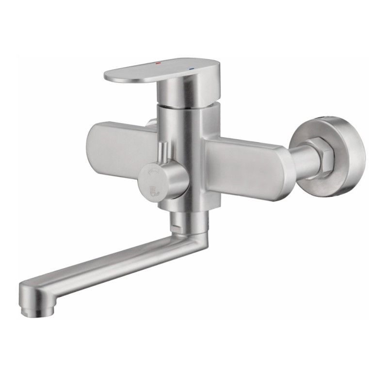 Смеситель для ванны/душа HAIBA однозахватный, хромированный, настенный, излив длинный 291 мм, поворотный, латунь, цвет серый