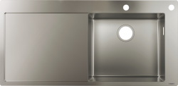Мойка кухонная Hansgrohe 450, S71 S717-F450, 104,5х51х19 см, с крылом, чаша справа, врезная сверху, нержавеющая сталь, прямоугольная, цвет нержавеющая сталь, 1 отверстие под смеситель, отверстие для сливного гарнитура, слив-перелив
