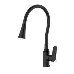 Смеситель для кухни/мойки Splenka S41.43.06 однорычажный, поворотный/гибкий излив, 2 режима поток воды и душ, керамический, высота 146 мм, длина 200 мм, латунь/силикон, цвет черный