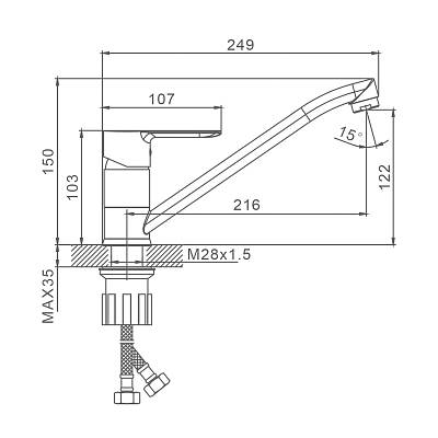 Смеситель для кухни/мойки Splenka S06.42 однорычажный, поворотный, латунь, длина излива 216 мм, высота излива 122 мм цвет хром