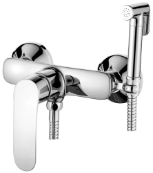 Смеситель LEDEME с гигиеническим душем, настенный, однорычажный, керамический, без излива, латунь, цвет хром