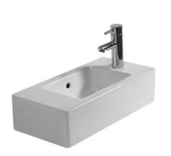 Раковина Duravit Vero WonderGliss, 50х25х15 см, подвесная, прямоугольная, цвет белый, санфарфор, с 1 отверстием под смеситель, антигрязевое покрытие, слив-перелив, правая