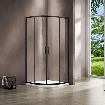 Душевое ограждение Vincea Garda  90х90х190 см, прозрачное стекло, профиль черный, левое/правое, четверть круга/угловое, две двери раздвижные