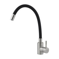 Смеситель для кухни/мойки AQUEDUC однорычажный, поворотный/гибкий, керамический, длина излива 180 мм, высота 250 мм, нержавеющая сталь/силикон, цвет сталь/черный 345321