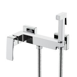 Смеситель с гигиеническим душем Raglo R01.51, настенный, однорычажный, керамический, без излива, с гибким шлангом/лейкой, латунь, цвет хром