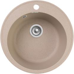 Мойка GranFest QUARZ 08, 47,9х47,9 см, врезная, кварц, круглая, цвет песочный, с отверстием под смеситель, слив-перелив, без крыла, для кухни
