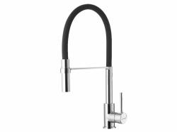 Смеситель для кухни ALVEUS ELIA CHR однорычажный, выдвижной/поворотный, керамический, высокий излив с лейкой, высота излива 14,8 см, латунь, покрытие хром, цвет хром/черный