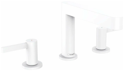 Смеситель для раковины Hansgrohe Finoris 110 на 3 отверстия, двухвентильный, фиксированный излив, длина 16,9 см, керамический, латунь, цвет матовый белый, со сливным клапаном Push-Open