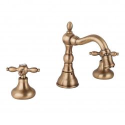 Смеситель для биде Cezares Atlantis-Nostalgia, на 3 отверстия, двухвентильный, низкий, длина излива 146 мм, поворотный, керамический, латунь, цвет бронза, с донным клапаном