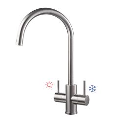 Смеситель для кухни/мойки Wesnaart EKO EKO05-1102 двухвентильный, с поворотным изливом, излив 205 мм, нержавеющая сталь, цвет сатин, на мойку