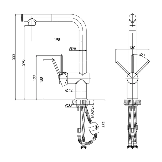 Смеситель для кухни/мойки Cersanit Flavis однорычажный, поворотный/выдвижной излив, два режима, керамический, высота 290 мм, длина 198 мм, латунь, цвет сатин