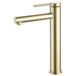 Смеситель для раковины/умывальника ABBER Emotion однорычажный, округлый, неповоротный, высокий, длина излива 162 мм, латунь, цвет золотой матовый