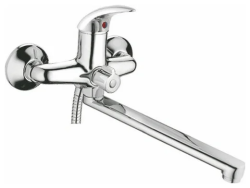 Смеситель для ванны/душа LEDEME настенный, однорычажный, поворотный, силуминовый, длина излива 336 мм, силумин, цвет хром