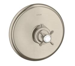 Смеситель для душа Axor Montreux Ecostat E, термостатический, с крестообразной рукояткой, скрытого/настенного монтажа, без излива/шланга/лейки, круглый, латунный, цвет шлифованный никель, с термостатом, встроенный/встраиваемый/термостатный Смеситель для душа Axor Montreux Ecostat E, термостатический, с крестообразной рукояткой, скрытого/настенного монтажа, без излива/шланга/лейки, круглый, латунный, цвет шлифованный никель, с термостатом, встроенный/встраиваемый/термостатный