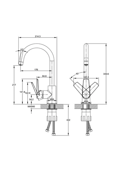 Смеситель для кухни/мойки Cersanit Moduo с подключением фильтра, однорычажный, поворотный, керамический, излив 176 мм, высота излива 217 мм, латунь, цвет глянцевый хром