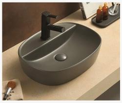 Раковина для ванной CeramaLux NC 78239XMDH-2 50х12х38 накладная, овальная, керамическая/фарфоровая, цвет серый, с отверстием под смеситель, без слива-перелива