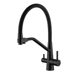 Смеситель для кухни/мойки Splenka S71.62.06 с подключением фильтра, однорычажный, поворотный/гибкий, керамический, излив 238 мм, высота излива 191 мм нержавеющая сталь/силикон, цвет черный