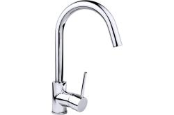 Смеситель для кухни/мойки EMAR, однорычажный, керамический картридж, высокий, с поворотным изливом, длина излива 210 мм, латунь, цвет хром