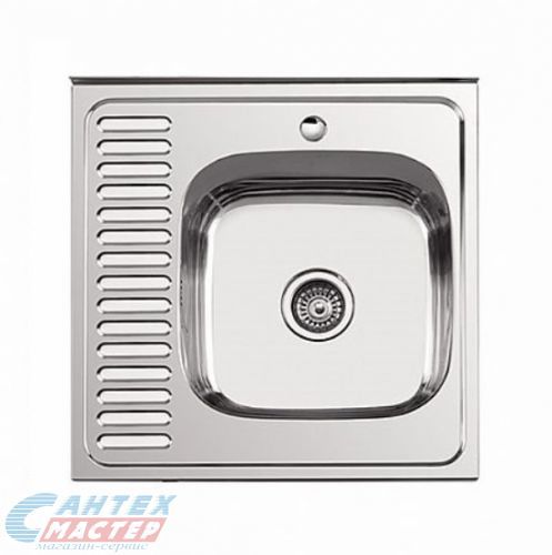 Мойка Sink Light, 60х60 см, толщина 0.8 мм, с левым крылом, с сифоном, накладная, нержавеющая сталь, квадратная, цвет полированная, отверстие под смеситель, для кухни, прямая, встроенная