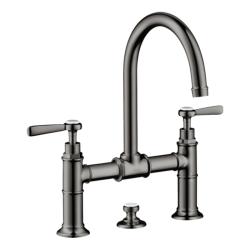 Смеситель для раковины Axor Montreux 220, двухвентильный, с рычаговыми рукоятками, поворотный излив, длина излива 17,5 см, керамический, латунь, цвет полированный черный хром, со сливным гарнитуром