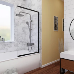 Душевая шторка на ванну WasserKRAFT Dill 61S, 100х140 см, прозрачное стекло/профиль черный, раздвижная/распашная, плоская/панель, правая/левая, правосторонняя/левосторонняя, универсальная