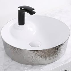 Раковина для ванной CeramaLux NC D1306H021 45х14х45 накладная, круглая, керамическая/фарфоровая, цвет белый/серебро, с отверстием под смеситель, без слива-перелива
