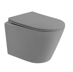 Унитаз подвесной ABBER Bequem 490х355х360 мм цвет серый матовый, горизонтальный (прямой) выпуск, система антивсплеск, смыв торнадо, безободковый, с сиденьем микролифт, дюропласт, под скрытый бачок AC1102TMG