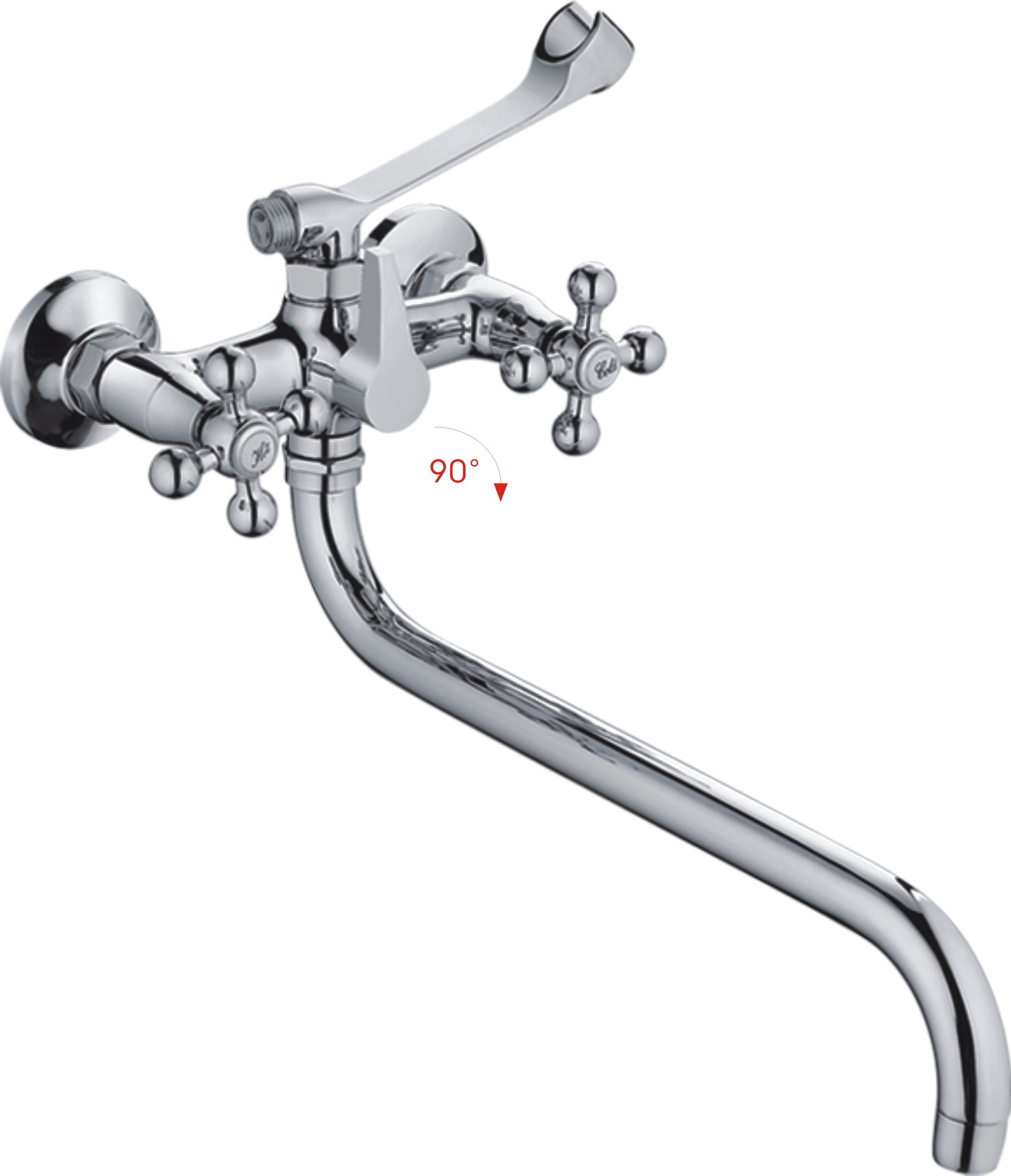 Смеситель для ванны/душа HAIBA CRON двухвентильный, хромированный, настенный, излив длинный 350 мм, поворотный, силумин, цвет хром