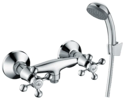 Смеситель для душа Decoroom, настенный, двухвентильный, без излива, с душевым гарнитуром, керамический, латунь, цвет хром