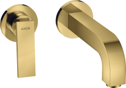 Смеситель для раковины Axor Citterio, однорычажный с рычаговой рукояткой, настенный/встраиваемый, скрытого монтажа, фиксированный излив, длина излива 22 см, керамический, латунь, цвет полированное золото, с отдельными розетками