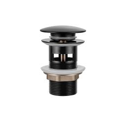 Донный клапан LEDEME L65B-2 click clack 1 1/4"с переливом, c большой кнопкой 65 мм латунь, черный матовый