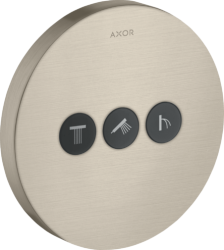 Смеситель для душа Axor ShowerSelect, термостатический, скрытого монтажа, 3 потребителя, настенный, без излива/шланга/лейки, круглый, латунный, цвет шлифованный никель, с 3 запорными клапанами, с термостатом